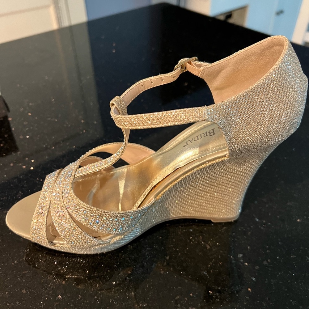Sparkling Gold Wedge Sandals